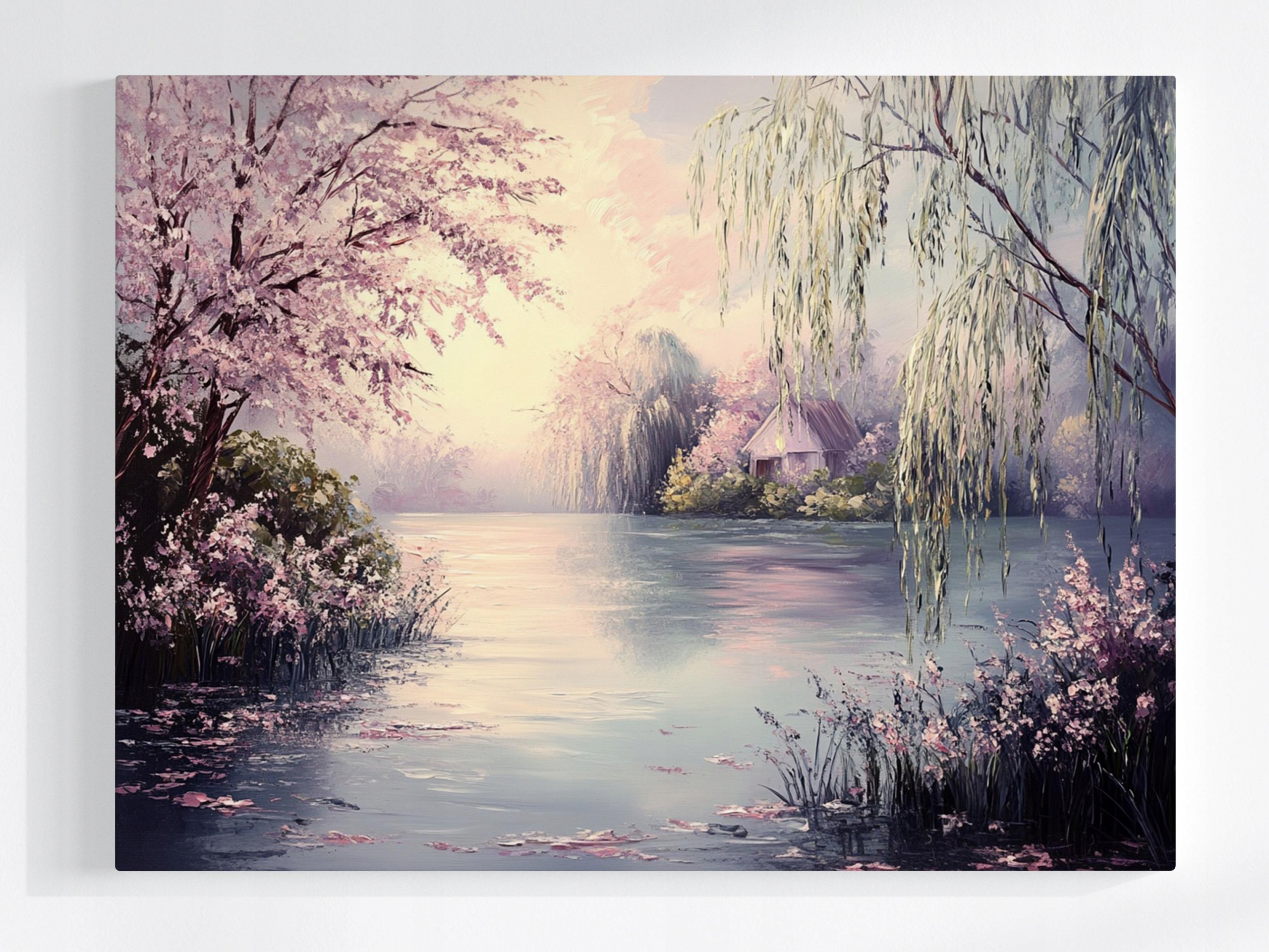 Obraz Na Plátně Canvas Krajina Jaro Voda Jezero Vrba Višeň 80x60