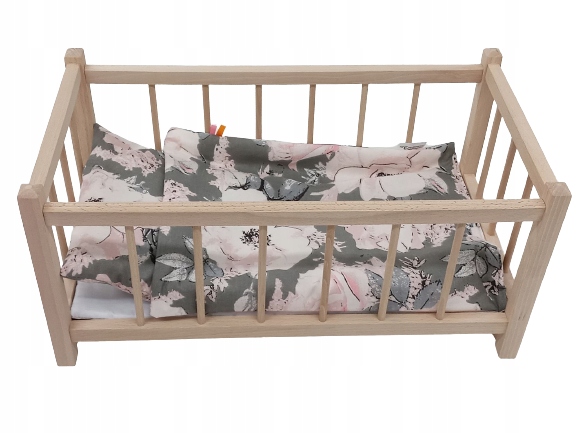 DREWNIANE ŁÓŻECZKO DLA LALEK LALKI + POŚCIEL 3 EL