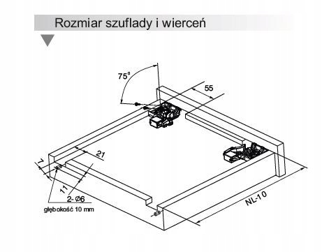 Prowadnice dolnego montażu push to open CB50TS 450 Długość 450 mm
