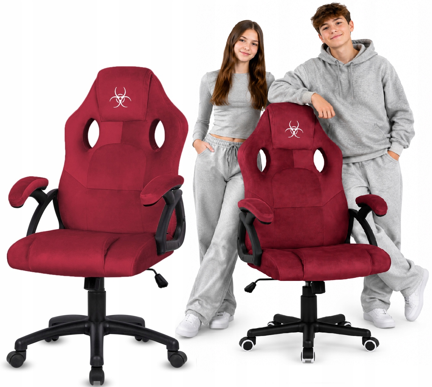 Fotel gamingowy obrotowy regulowany krzesło do biurka ucznia bordowy Gamer