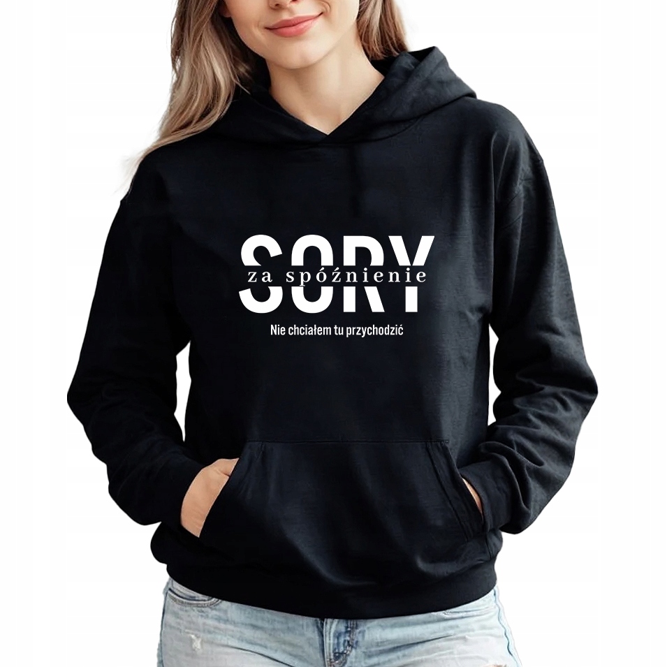Mikina Černá Kapuce Na Dárek Nechtěl Jsem Sem Chodit XL