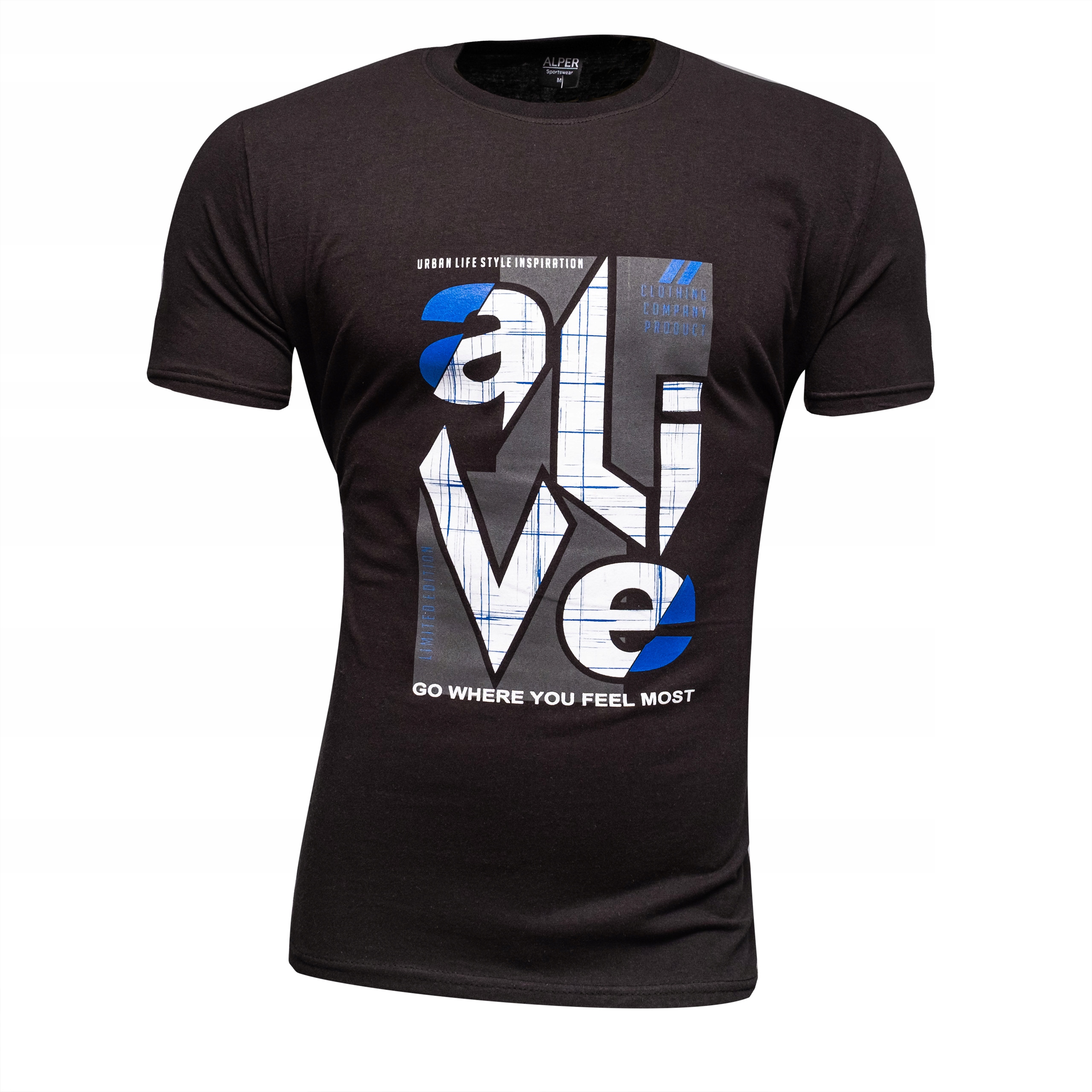 

W Koszulka Męska T-shirt Czarny roz M Bawełna