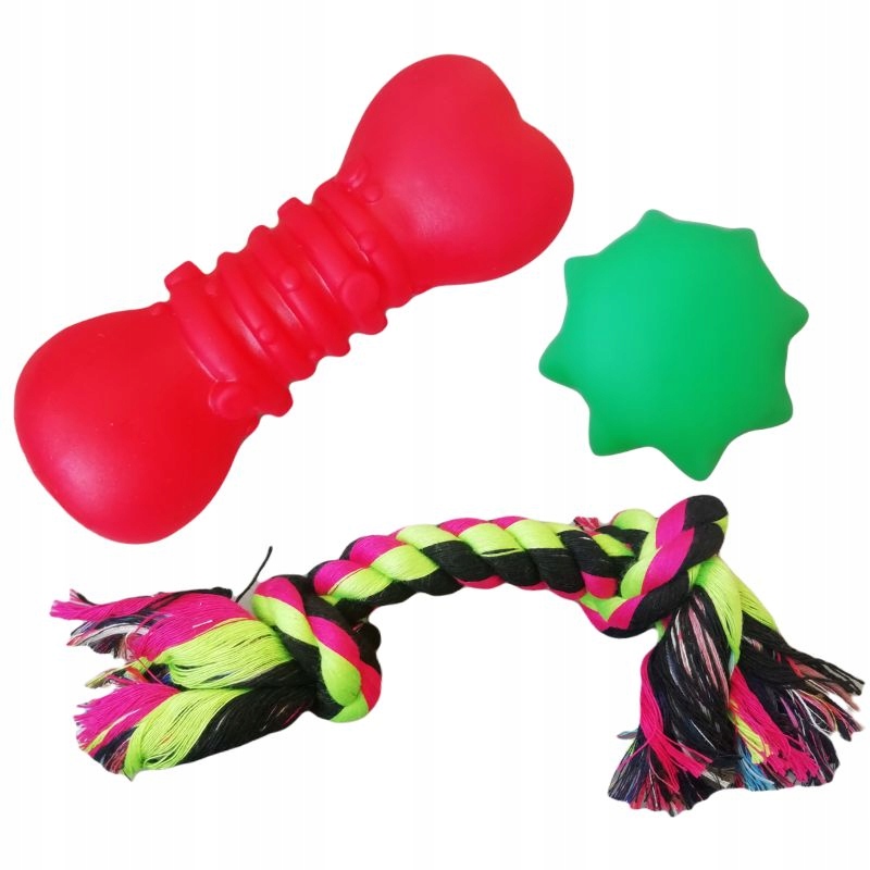 

Piszcząca zabawka gryzak dla psa piłka szarpak 3x