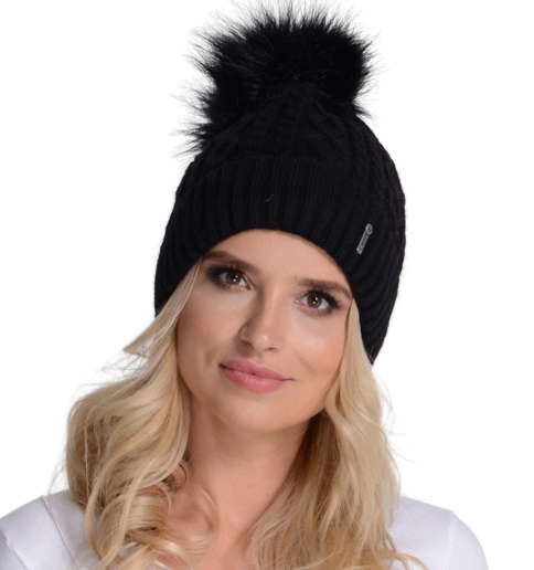 

Czarna Czapka Damska na Polarze Pompon Jenot C17