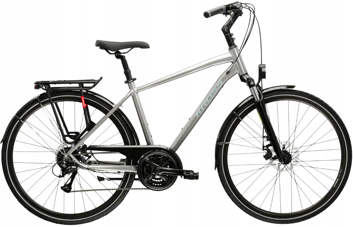 Rower trekkingowy męski Kross Trans 3.0 M(19") 28 Srebrny/błękitny Połysk