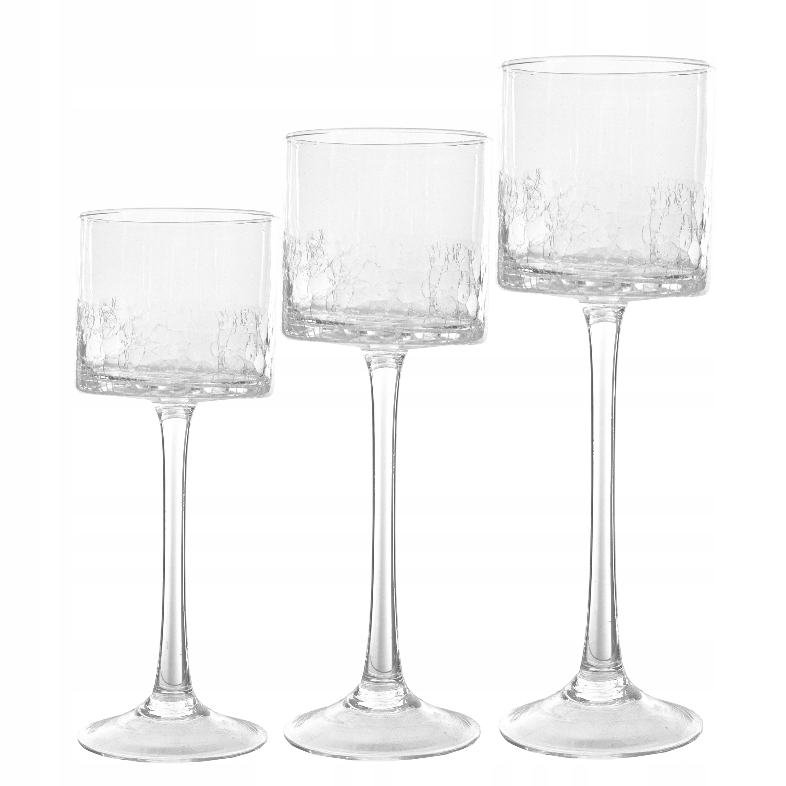 

Zestaw Szklanych Świeczników Na Nóżce 20,25,30 cm