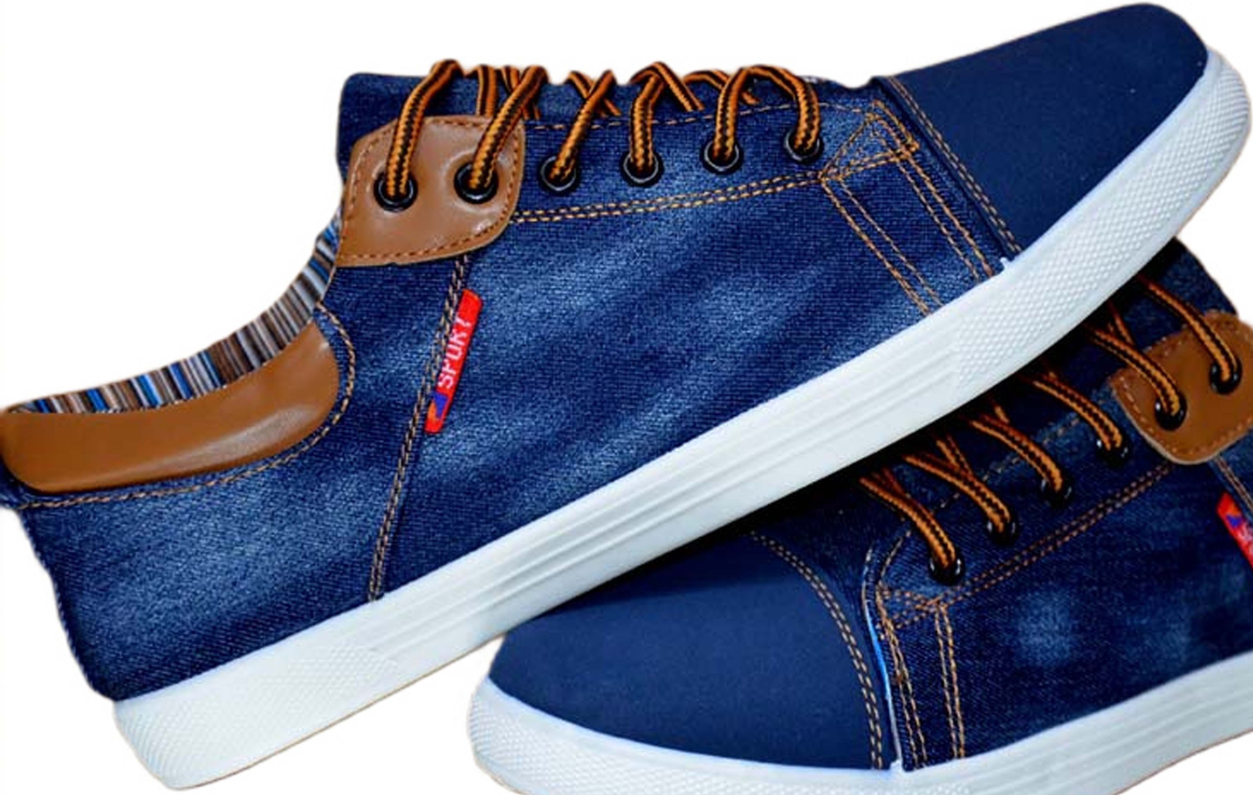 MOCNE LEKKIE TRAMPKI PÓŁBUTY MĘSKIE SPORTOWE JEANSOWE TENISÓWKI GRANAT BRĄZ