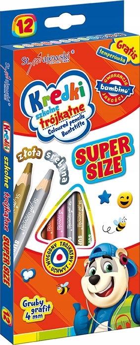 BAMBINO KREDKI TRÓJKĄTNE 12kol GRUBY GRAFIT + temperówka EAN (GTIN) 5903235654619