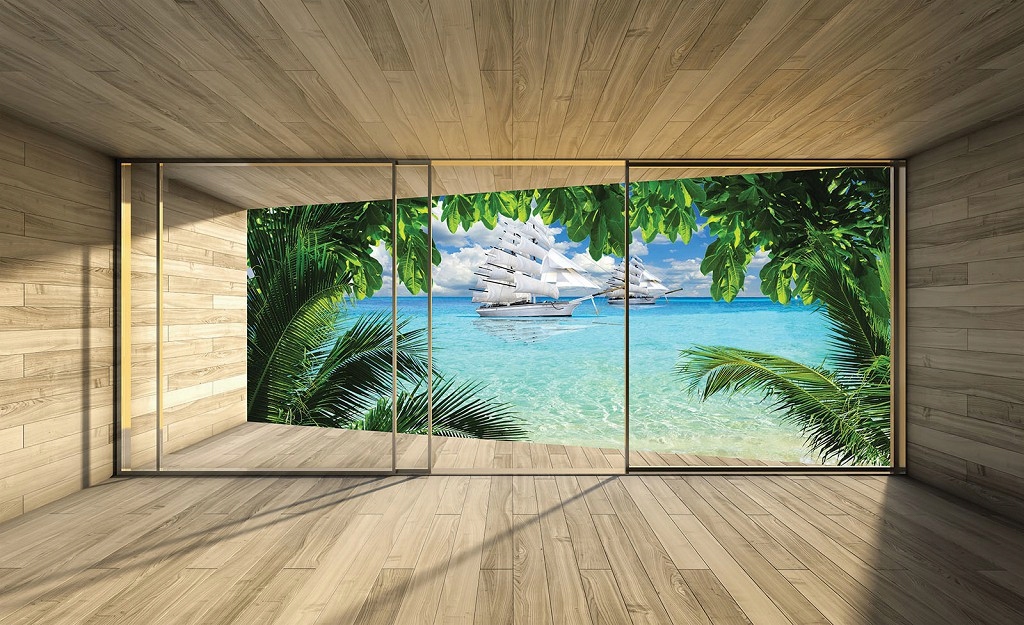 Fototapeta Palmy Moře Plachty Tropy Relax vinylová 254x184 lepidlo