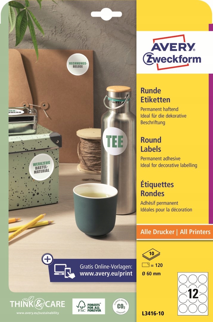 Okrągłe etykiety Avery Zweckform 60x60 mm L3416-10 120 szt.