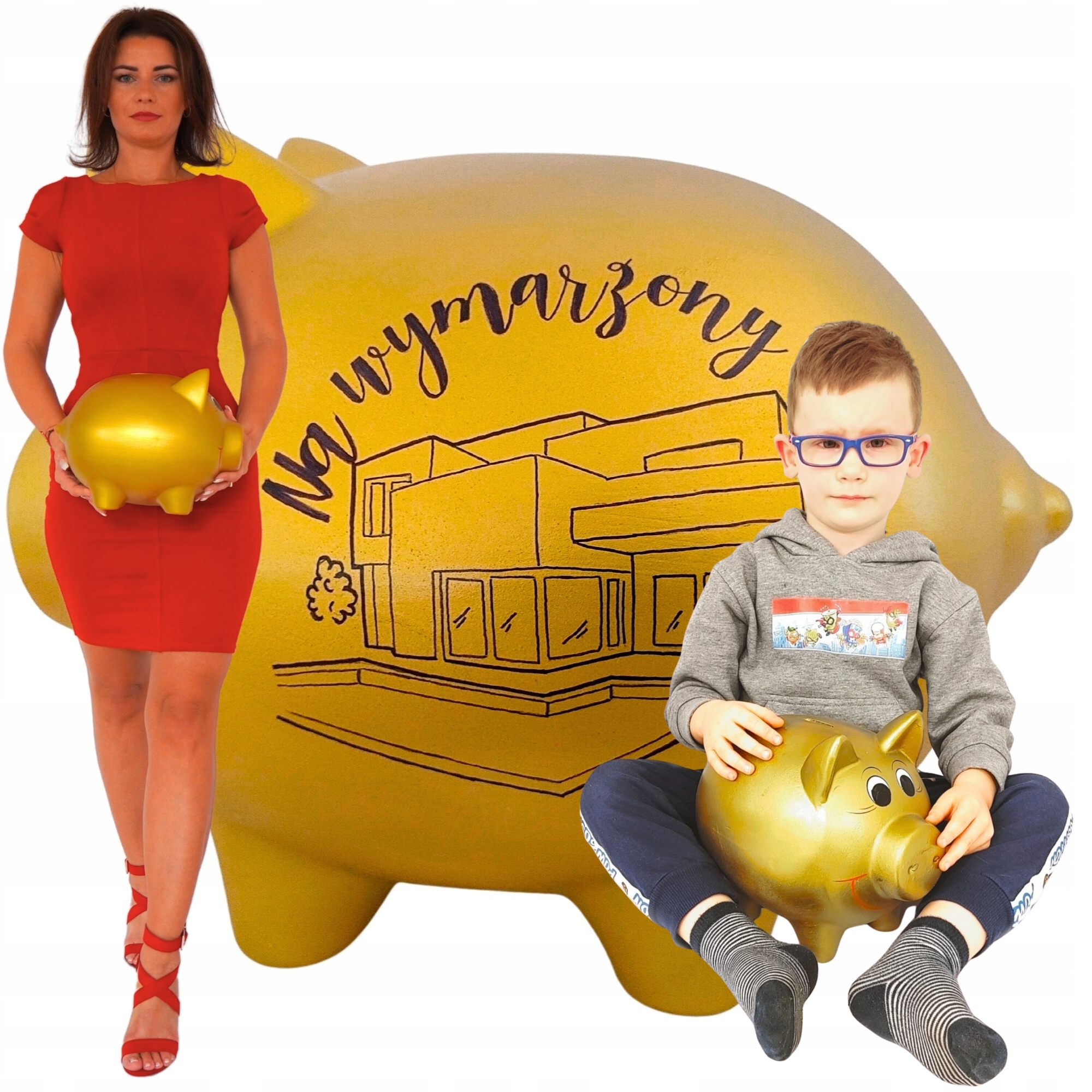 Pokladnička s jménem Velká XL personalizace Zlata na svatba svatební hostina Gigant