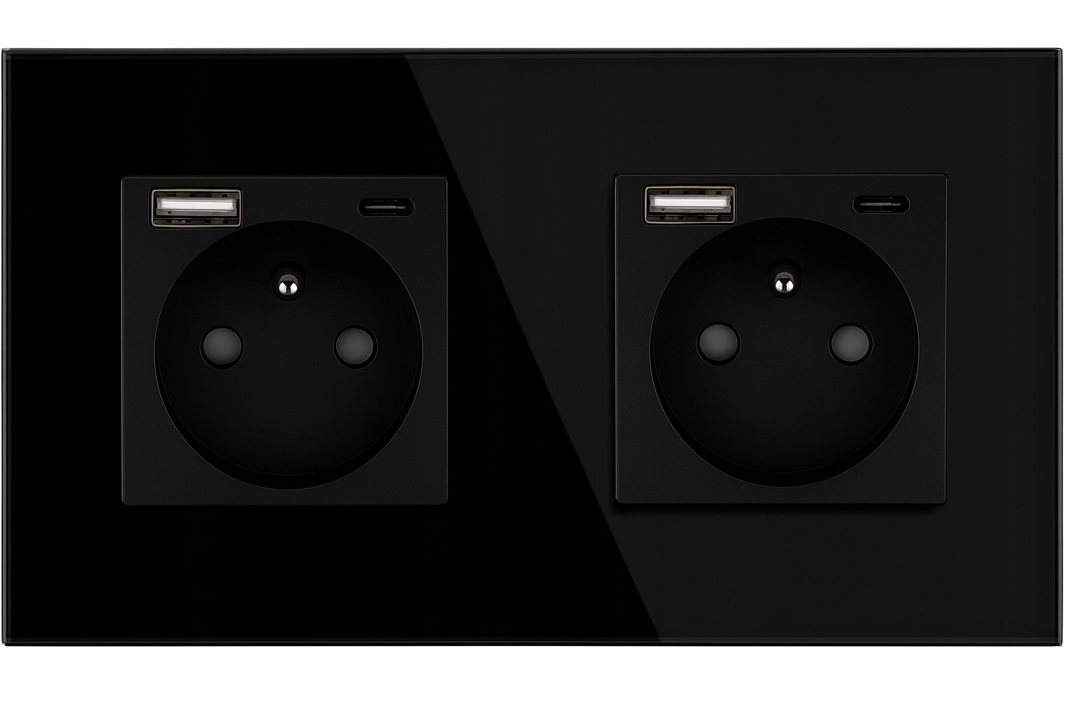 Podwójny Kontakt Flex Gniazdko Z Bolcem Szklane Z Usb A+c 2x1 Czarny