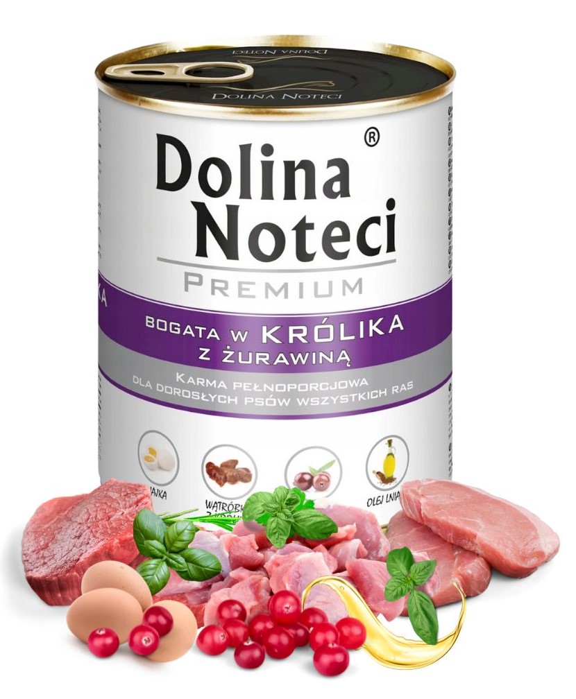Dolina Noteci Premium mokra karma dla psa bogata w królika z żurawiną 800g