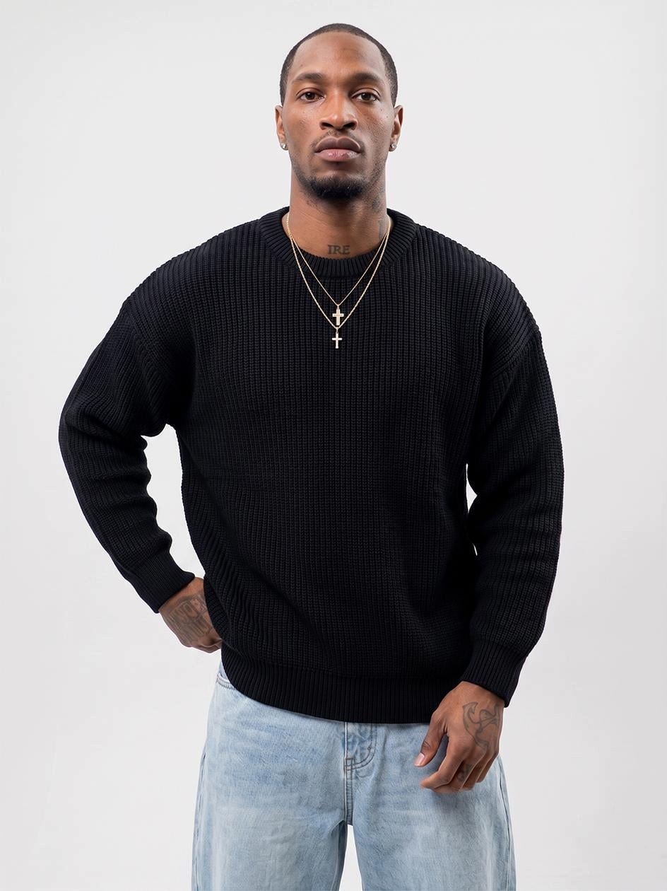 Oversize Volný pánský svetr Bez Loga Hladký Černý Jigga Wear L