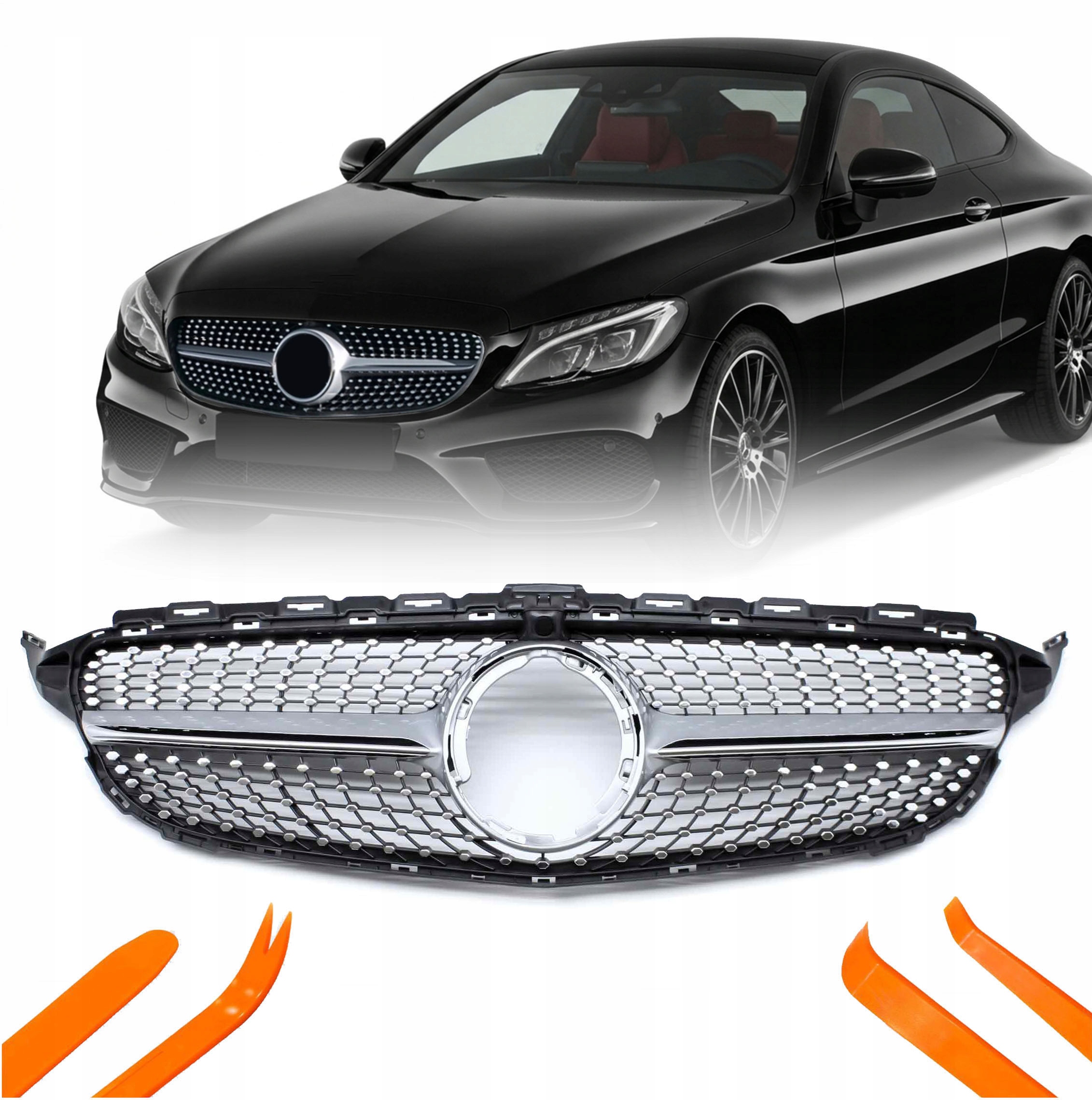 Atrapa Grill Mercedes Db C W205 2019- Stříbrná Diamantová Kamera