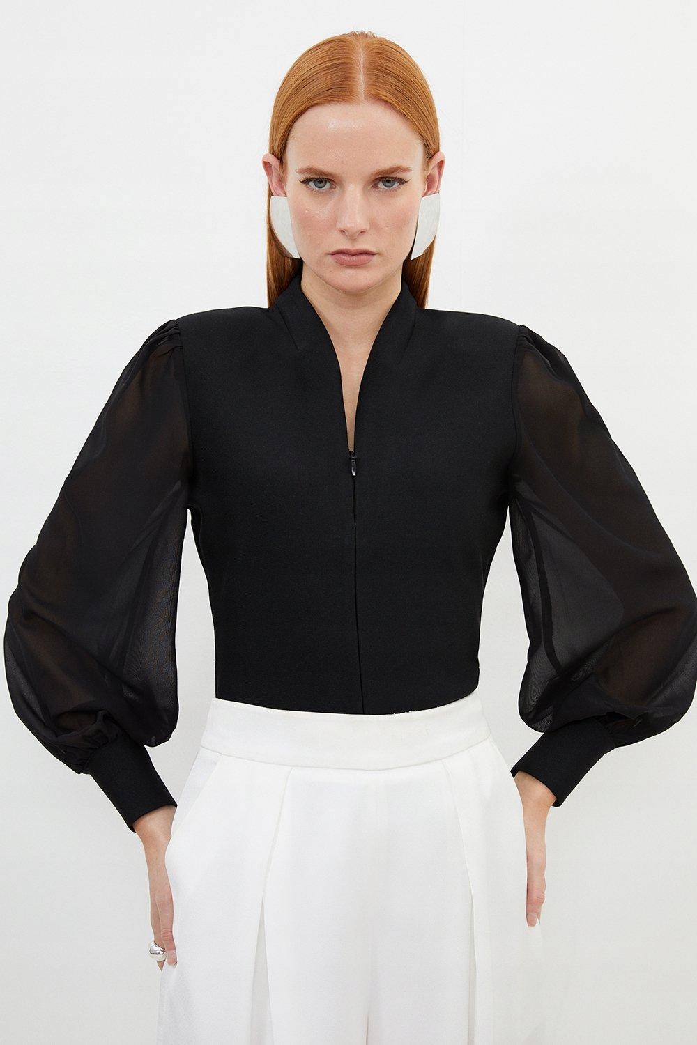 Černá Halenka S Rukávy Z Šifonu Karen Millen M