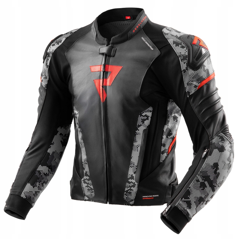 Kožená Motocyklová Bunda Rebelhorn Veloce Camo Black Grey Fluo Red 52