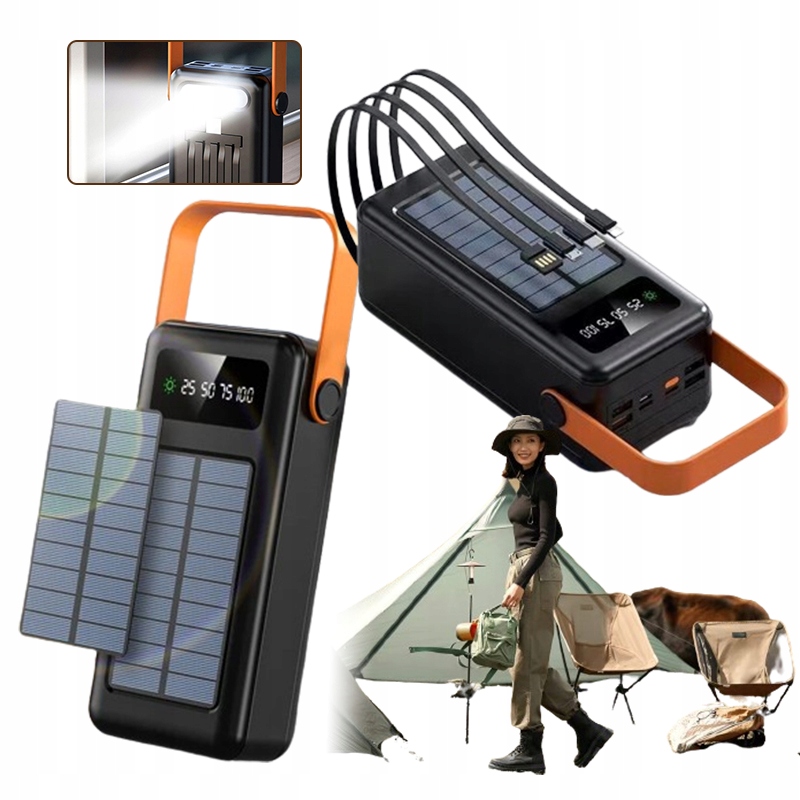 Szybki Solarny Powerbank 80000 mAh Usb Power Bank Led Mocny Podróżny Czarny