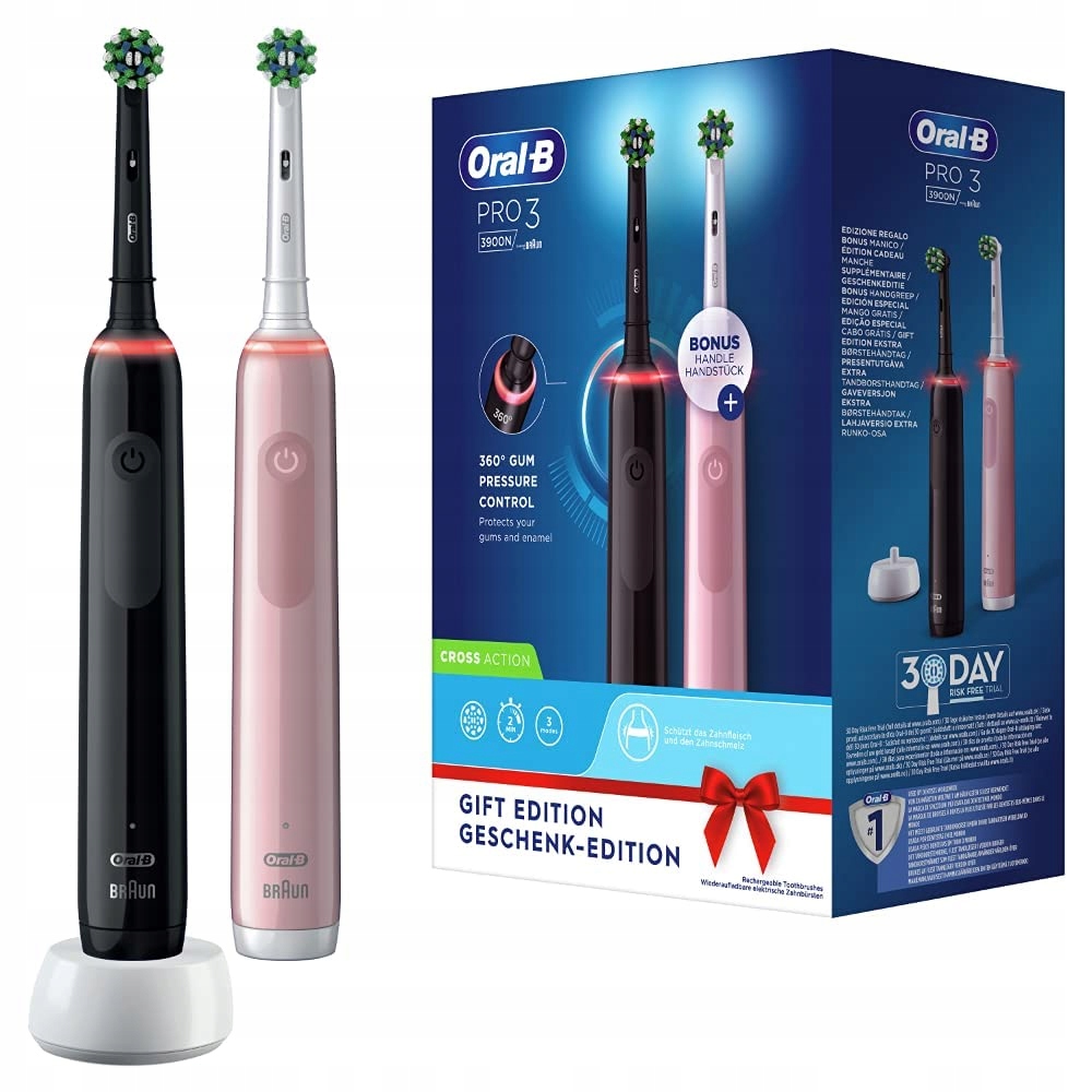 Szczoteczka Oral-B Pro 3 3900N Duo czarny/różowy Zestaw