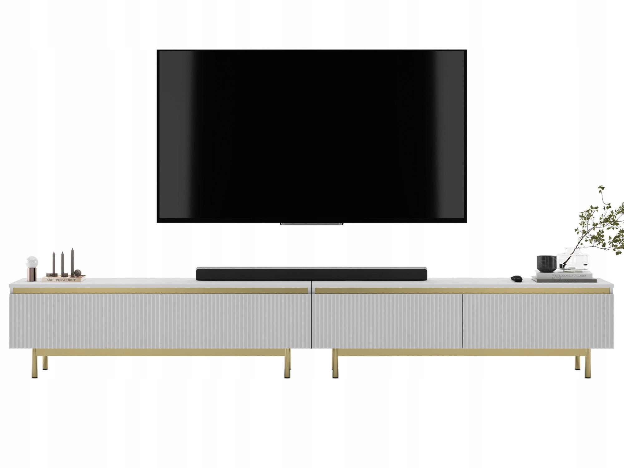 Komoda Rtv Glamour Szafka Rtv ryflowane fronty Biały Mat stelaż 280 cm