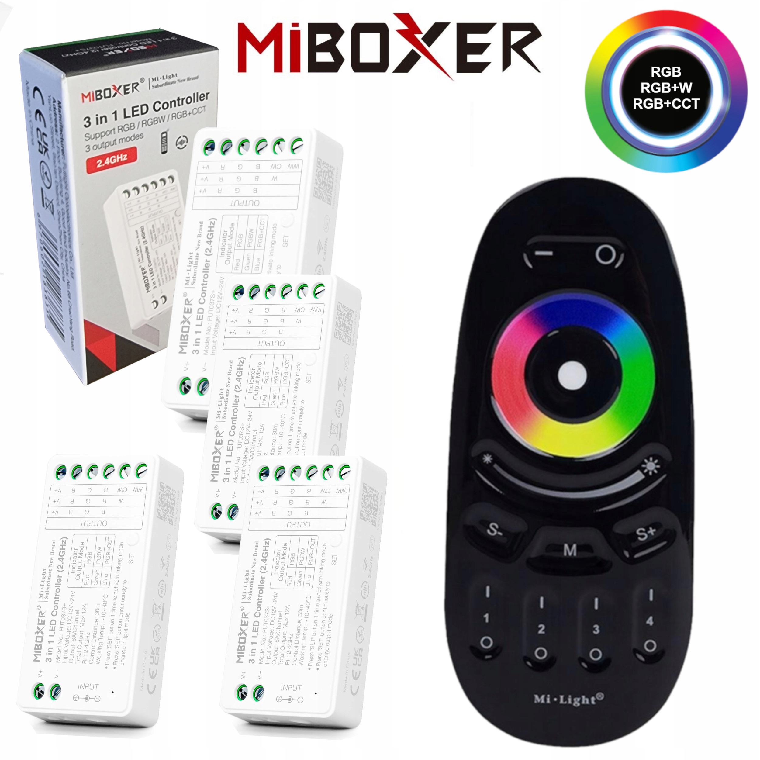 Set 4x Ovládač Led Pásov Rgbw Rgbcct 3v1 Zónový Čierny Diaľkový Ovládač