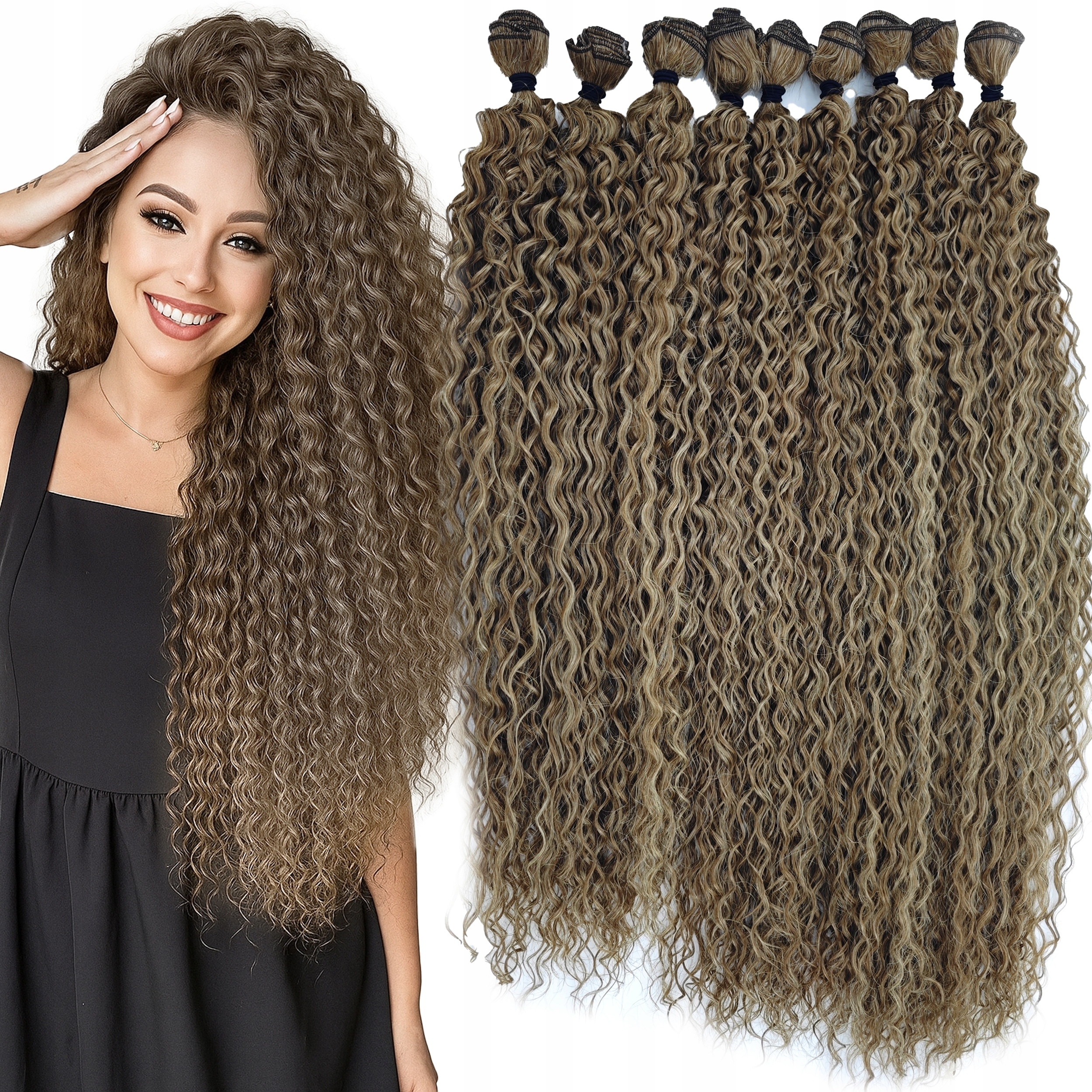 Afro Włosy syntetyczne Na Taśmie Beyonce Brąz Loki 9-Pak 60cm 320g #M816