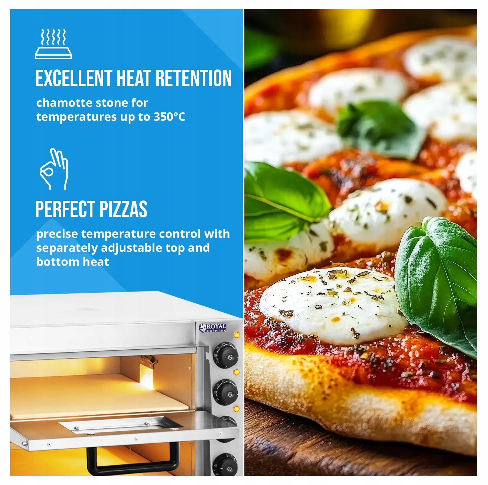 Piec do pizzy dwupoziomowy 3000W Royal Catering RCPO-3000-2PS-1 10010832