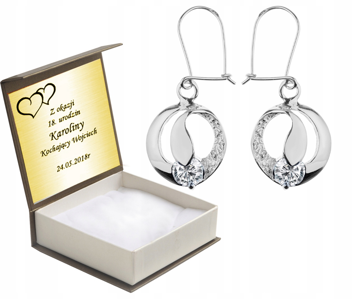 

Kolczyki Srebrne Z Cyrkoniami Na Prezent + Grawer