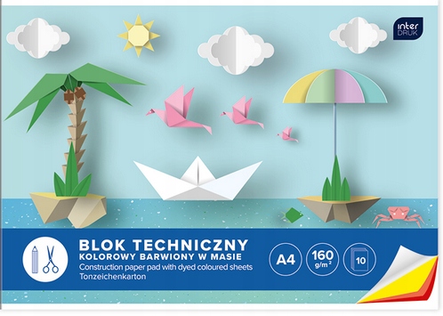 Blok techniczny kolorowy A4 10 kartek, Interdruk Kolor Wielokolorowy