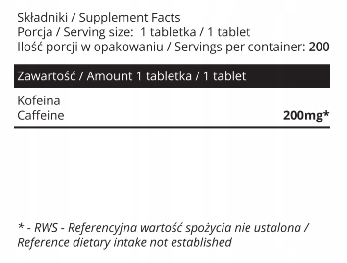 SOWELO CAFFEINE кофеин 200 мг 200 таблеток EAN (GTIN) 5908298543054