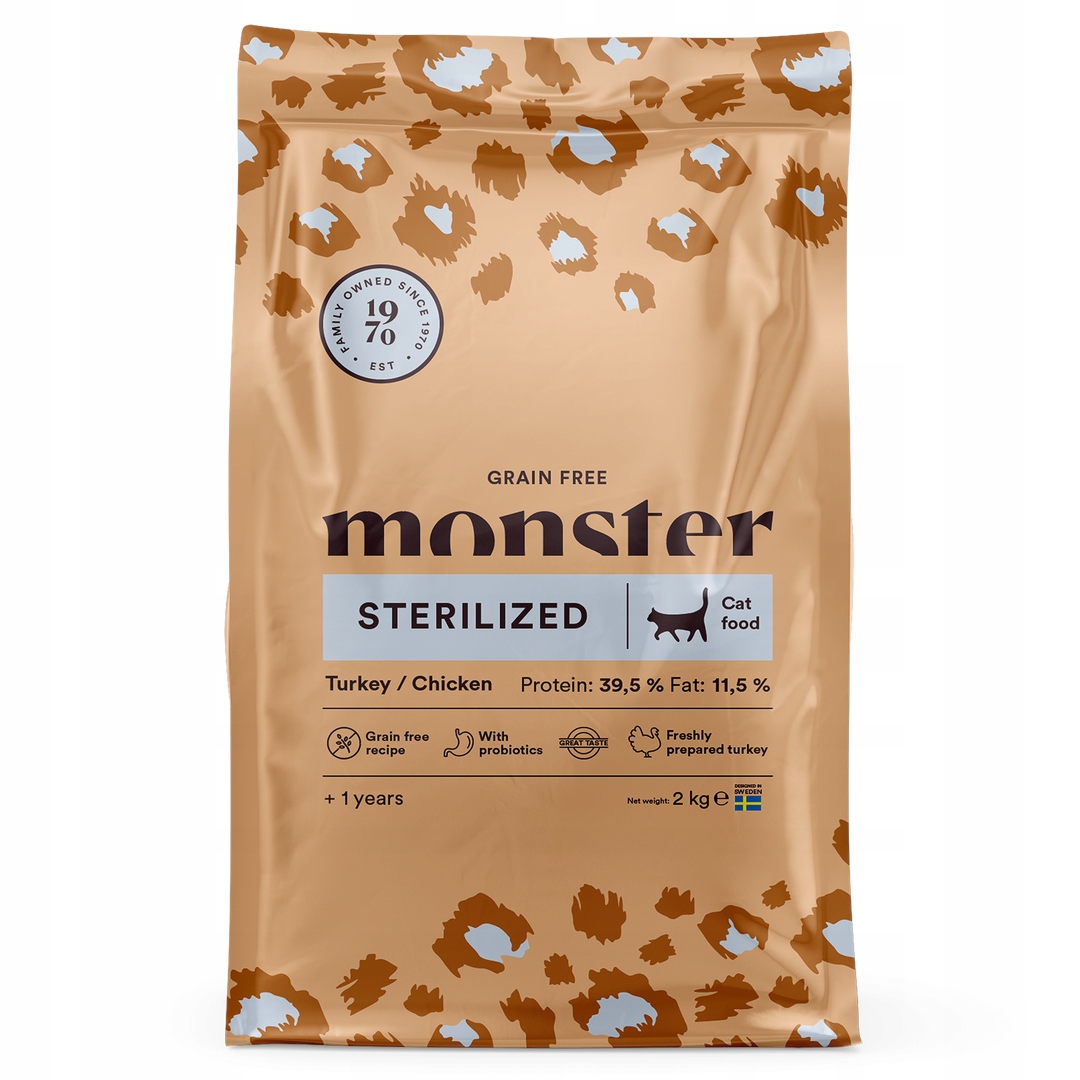 Monster Cat Sterilized 2kg Bezobilné suché Krmivo Pro Kočky Krůta Kuře