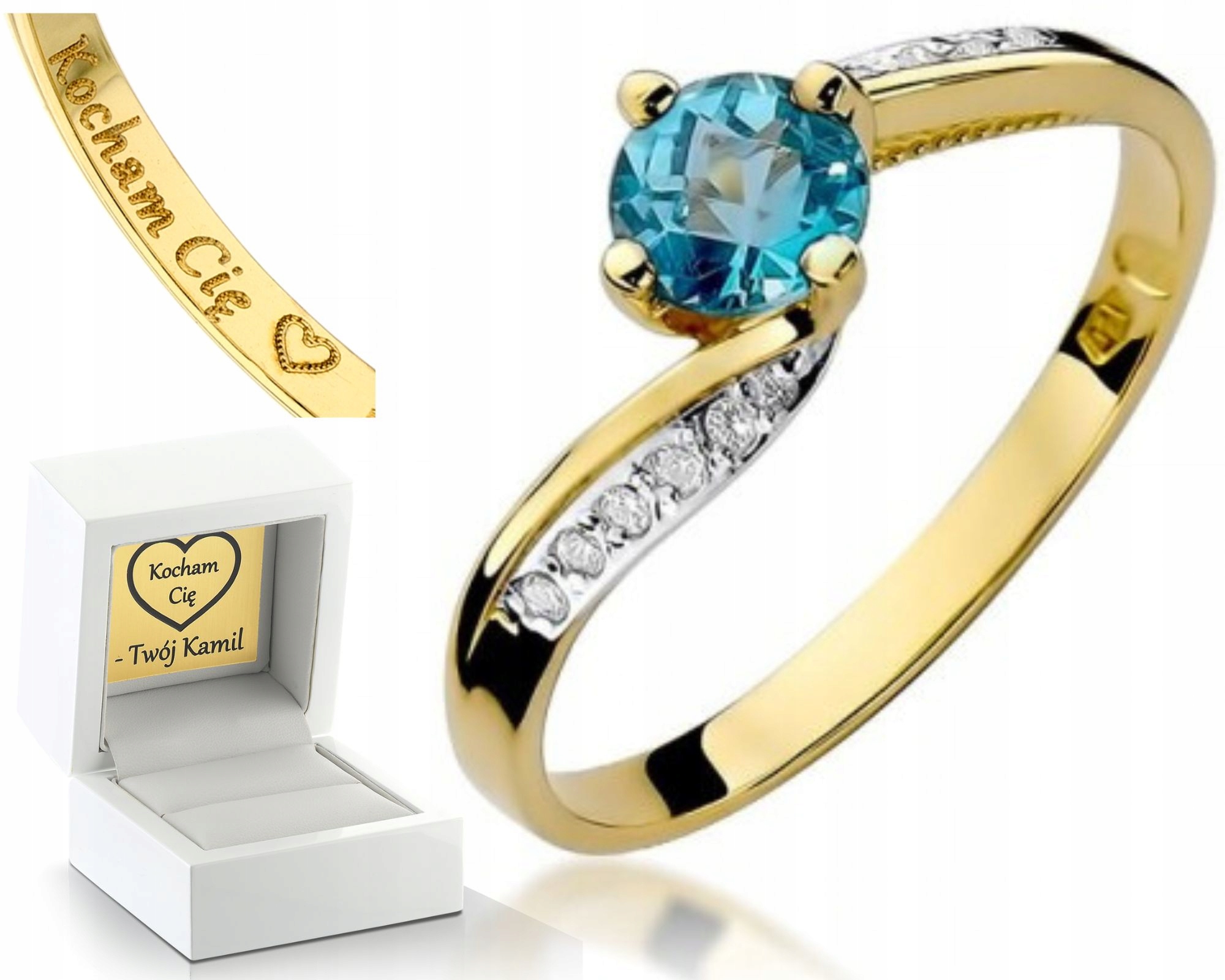 Zlatý Prstýnek S Topazem Diamanty 585 Gravírování