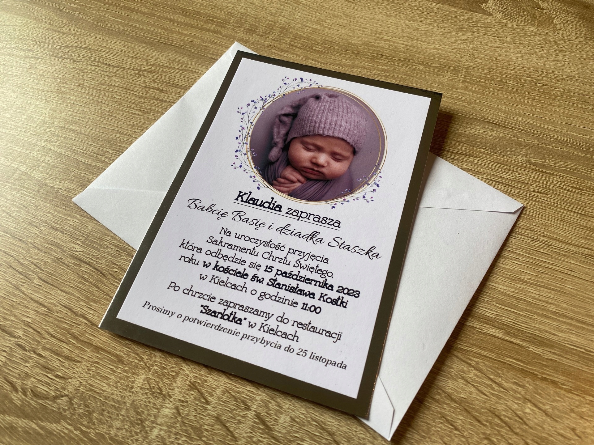 ZAPROSZENIE NA CHRZEST ŚWIĘTY SREBRNE + KOPERTA Marka inna