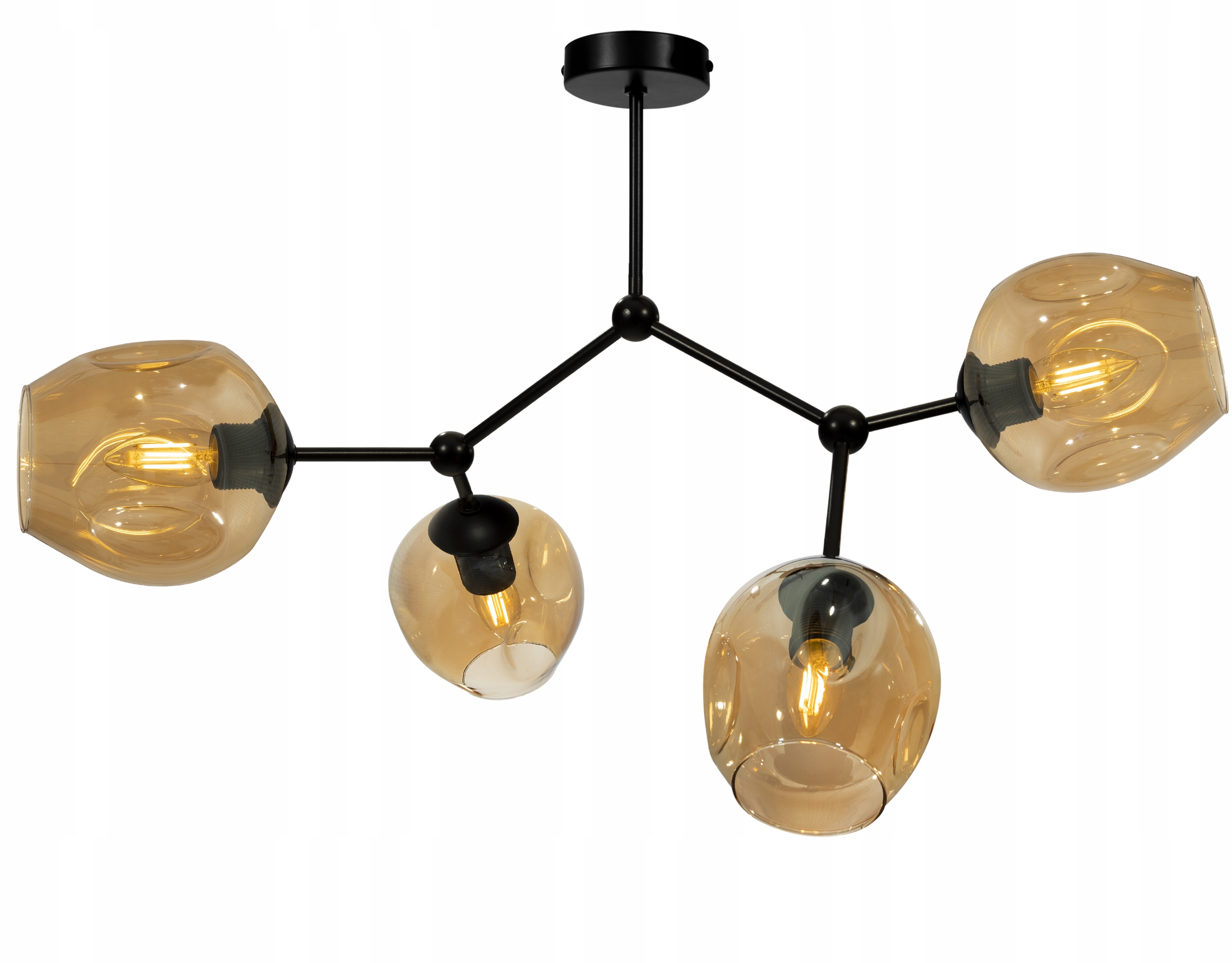 Jantarová stropní lampa pavouk, molekuly, černá, nad postel