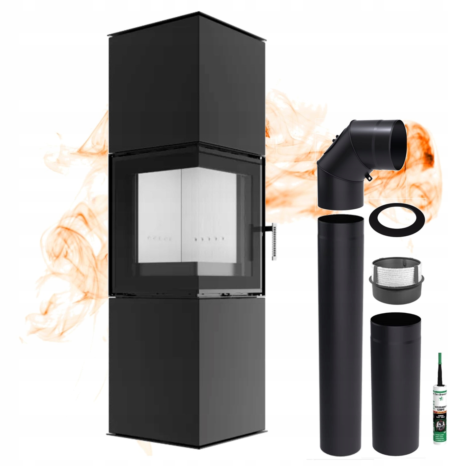 Rohový ocelový volně stojící krb Koza Gabi Sada Pro Montáž