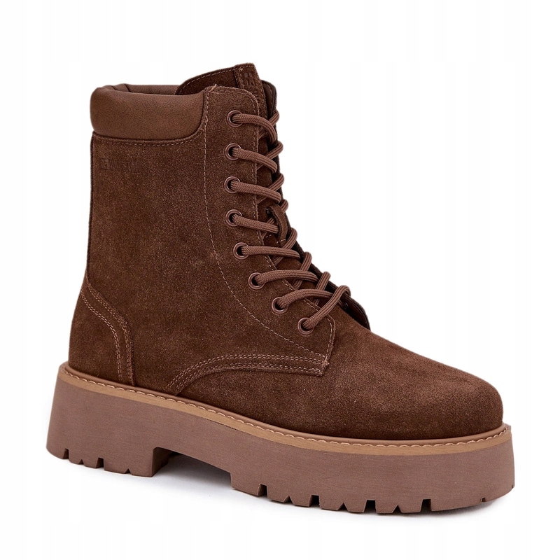 Kotníkové Boty Semišové Šněrovací Workery Big Star SS274792 Hnědé 39