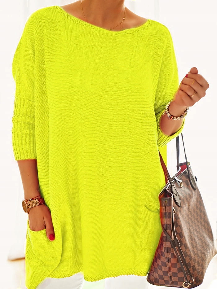Velký oversize svetr plus size Nobis – žlutý neon