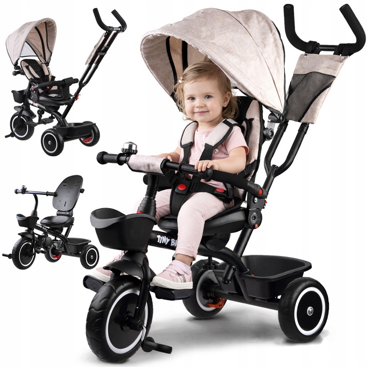 Rowerek trójkołowy Tiny Bike 3w1 beżowy z daszkiem SP0650