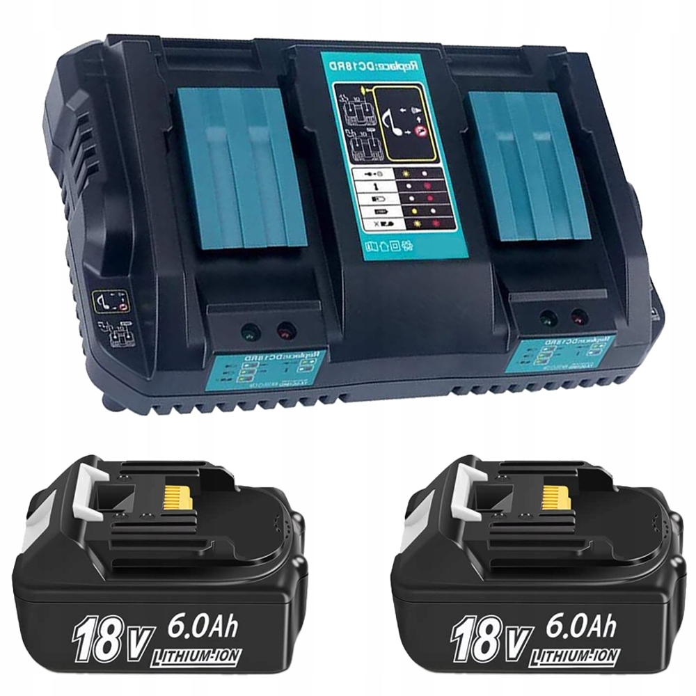 2x Akumulátor Baterie 18V BL1860 BL1850 DC18RD Nabíječka 6000 mAh