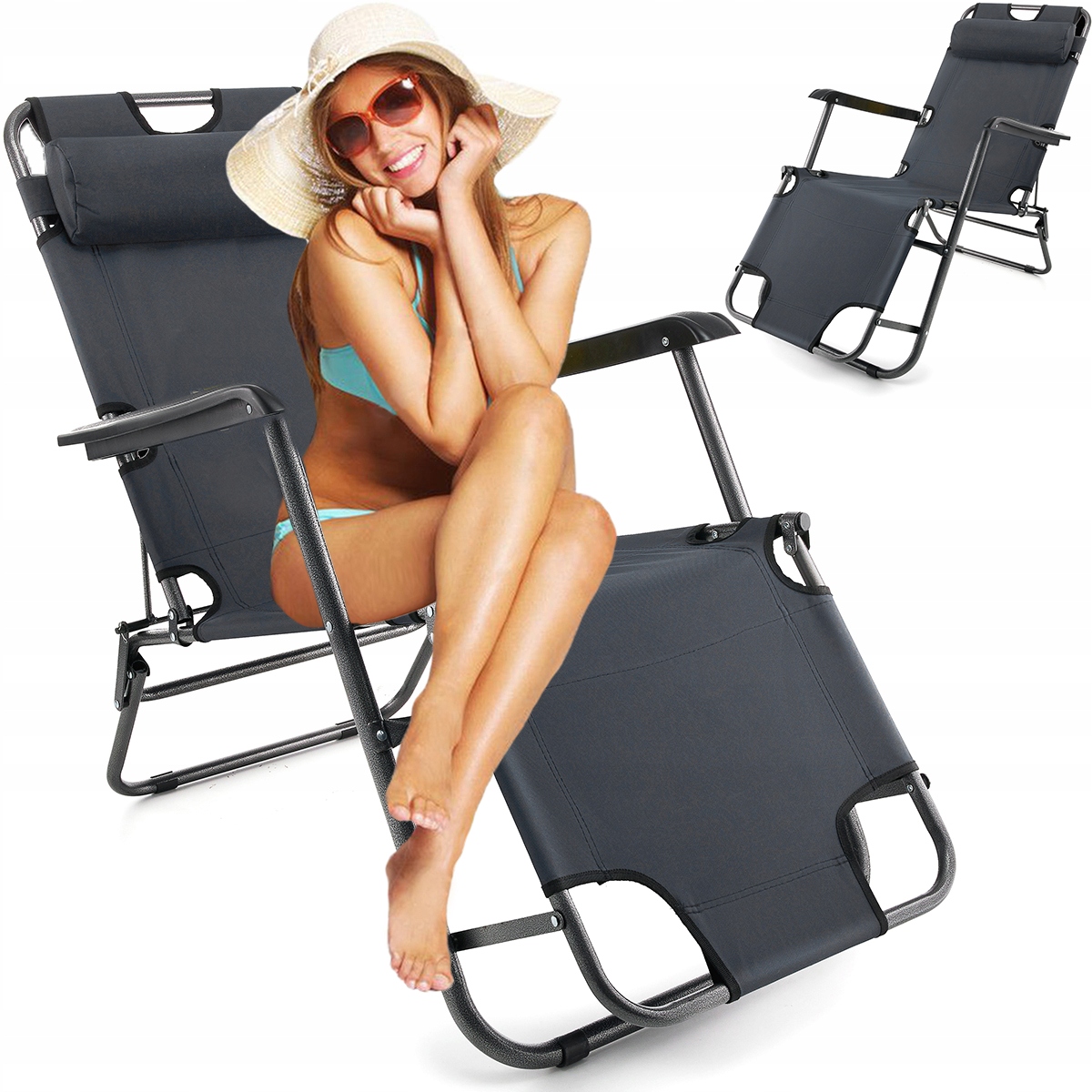 3 Leżak Plażowy Fotel Ogrodowy Składany Na Plażę 2W1