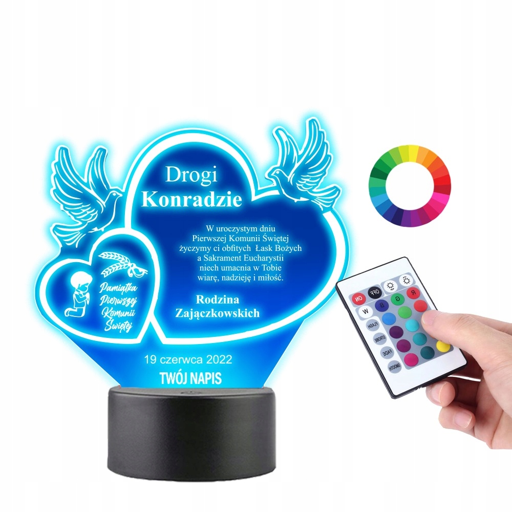 Lampka Pamiątka Pierwszej Komunia 16k. LED PLEXIDO