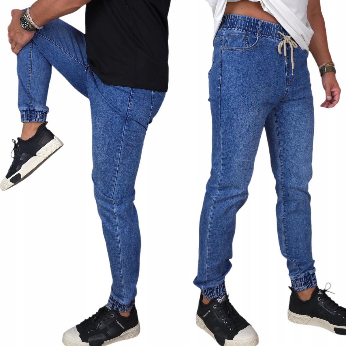 Jeansowe Spodnie Męskie długie rozciągliwe Joggery Pas Z Gumką XXL