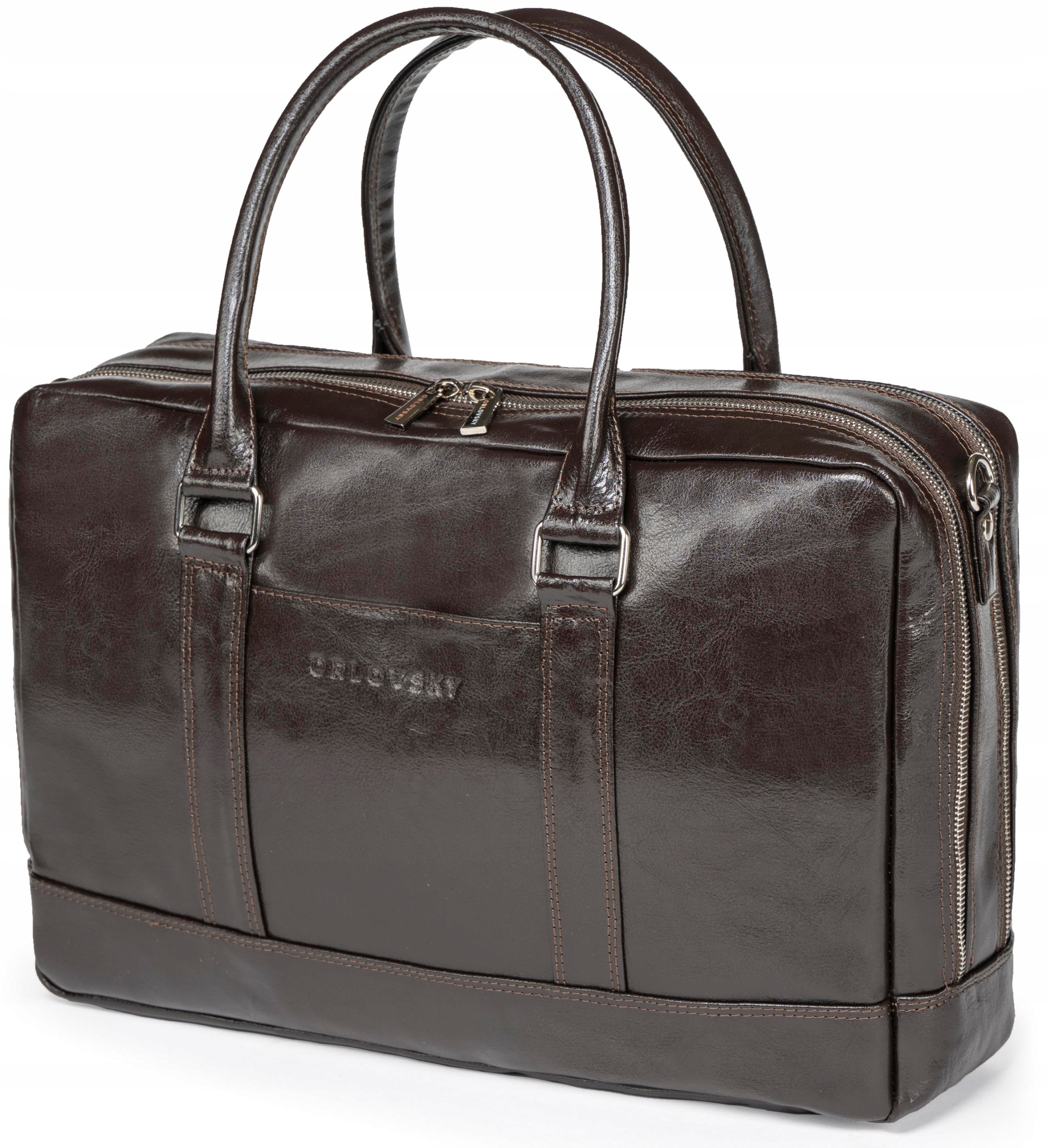 Pánská kožená tmavě hnědá prostorná taška na notebook a dokumenty Orlovsky T04