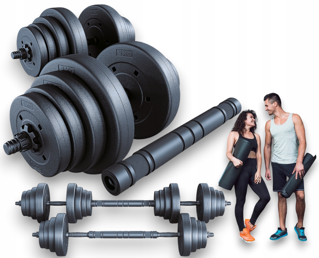 ZESTAW HANTLE BITUMICZNE REGULOWANE SPORTOWE SZTANGA GRYF 2X20 KG