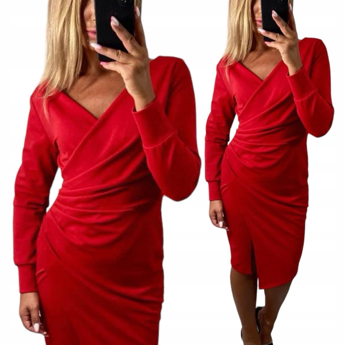 V781 Elegantní Šaty Nařasená Červená vel. 48 (4XL)