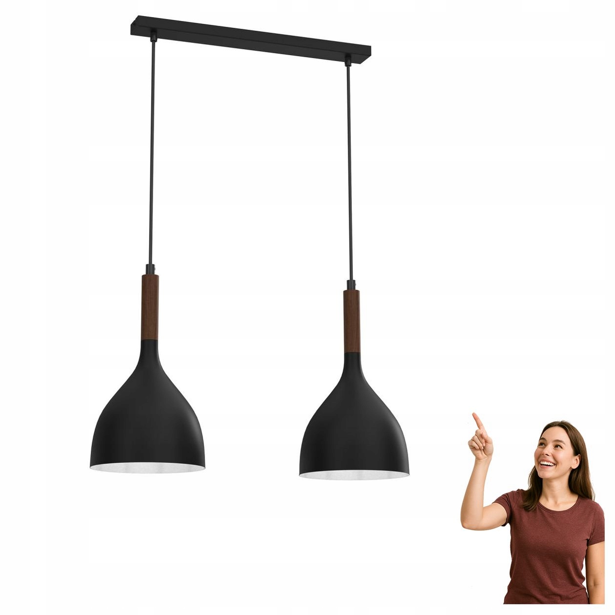 Černá závěsná lampa na liště 2-bodová Noak Wood 3731 Luminex