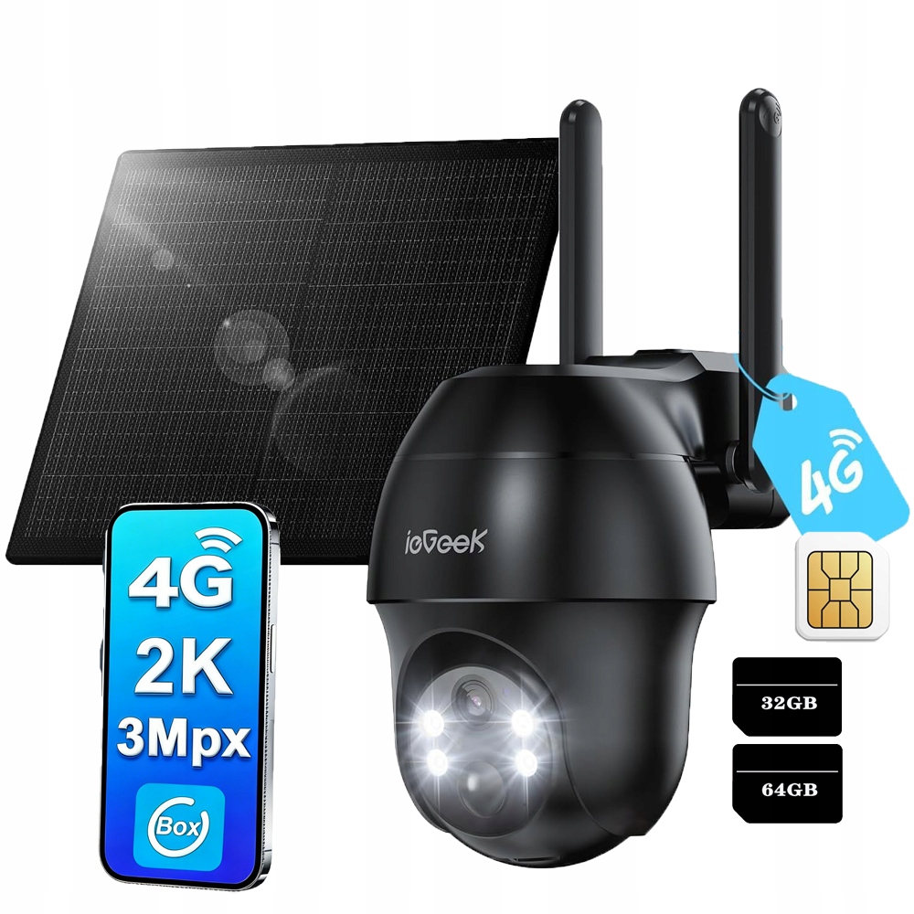 venkovní kamera 3MP 4G Lte Otočný domácí monitor s Sim kartou