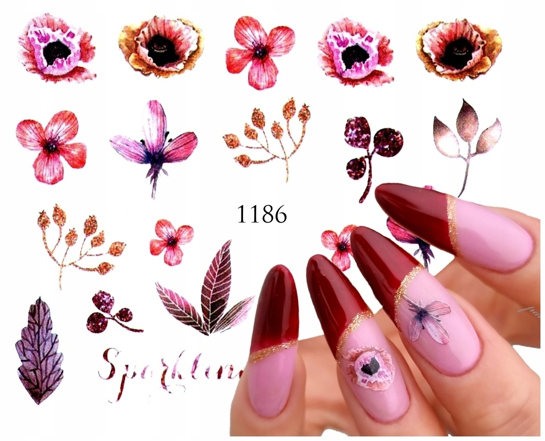 Naklejki wodne na paznokcie KWIATY - nr 1186
