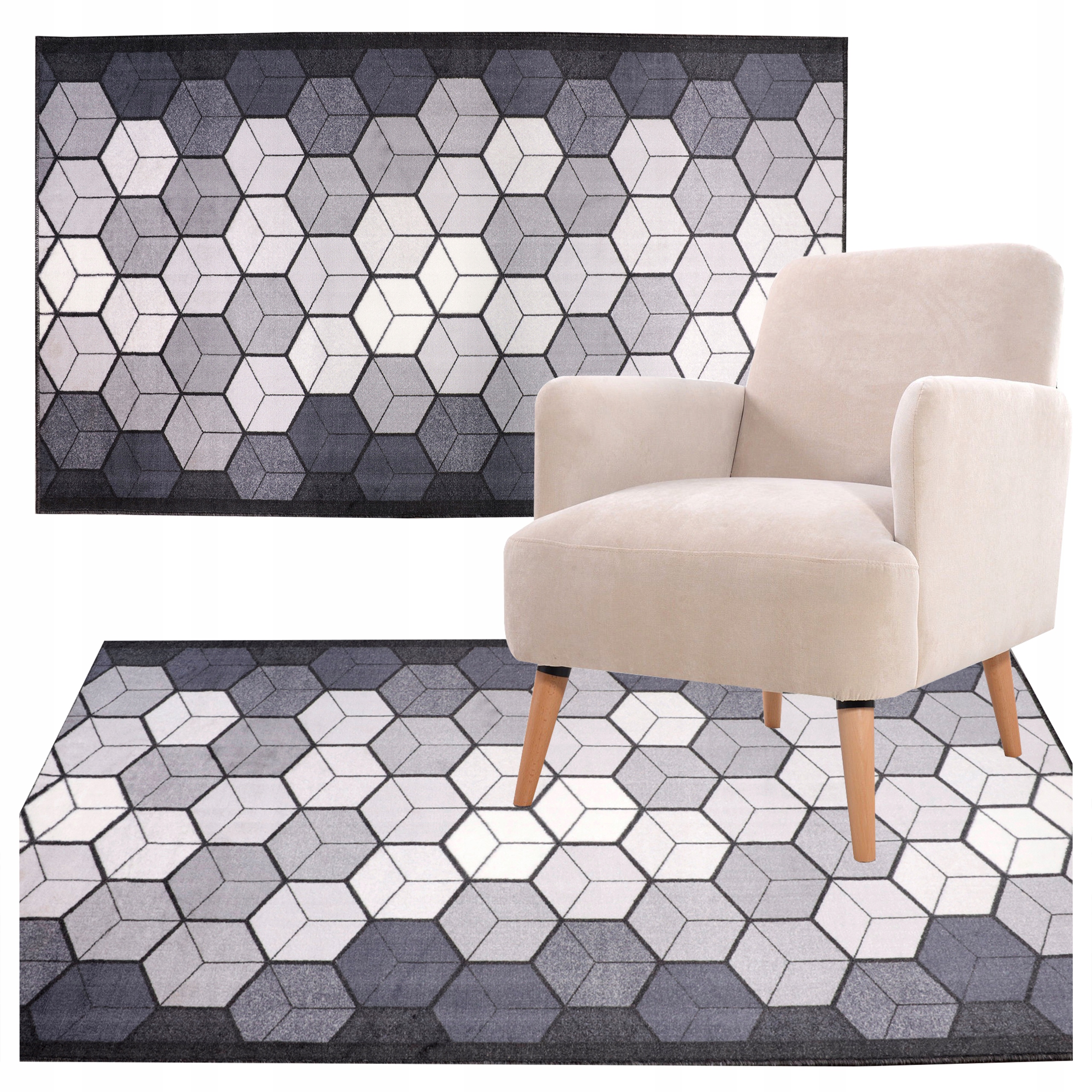 Koberec Do Pokoje Dekorativní Moderní Vzor Černobíle Šedý 100X150 CM