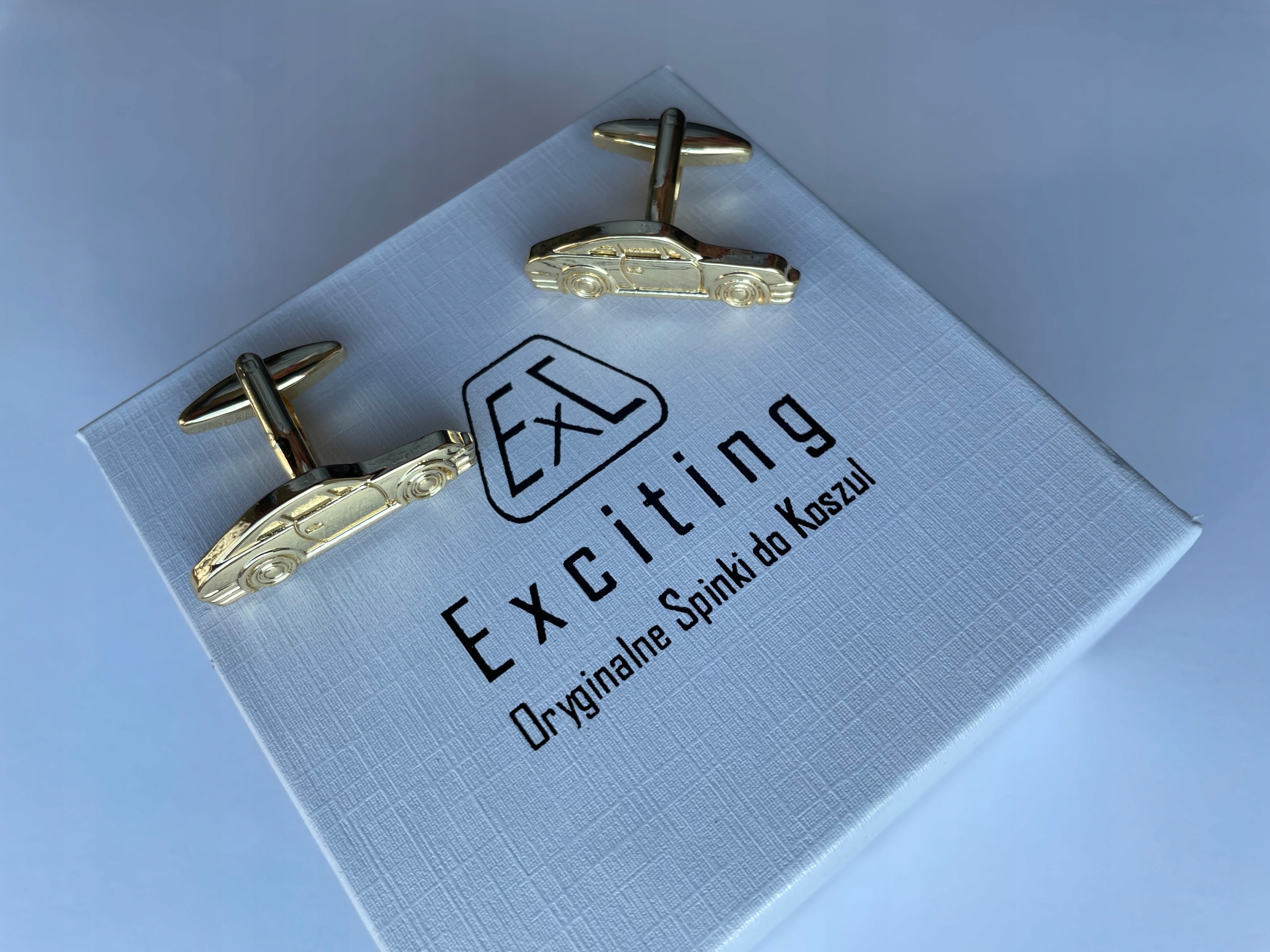 Manžetové knoflíčky Exc Miniaturka Auta Zlaté Porsche 911 912 bílé Pouzdro